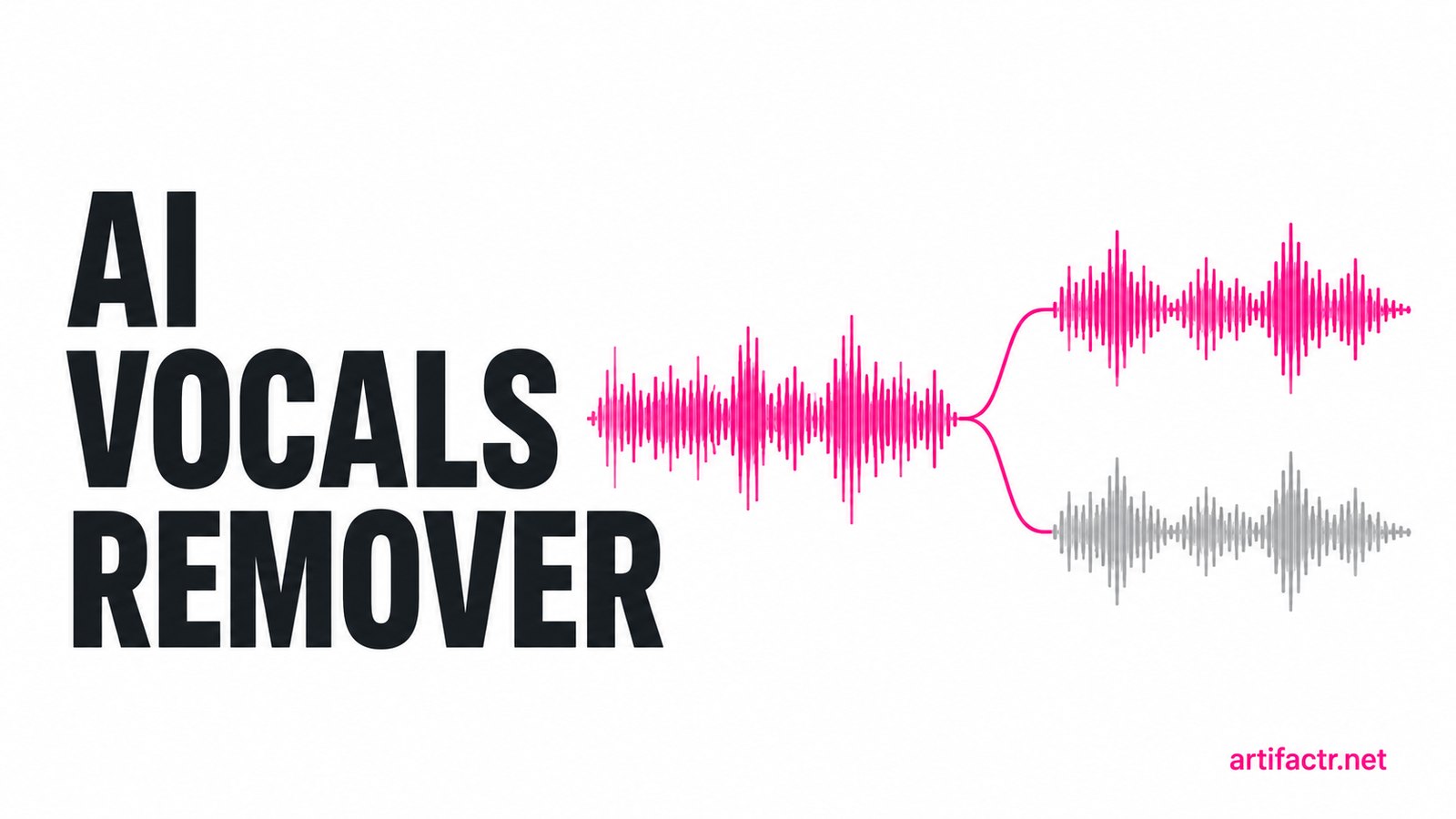A single audio waveform splitting into two separate stems, representing AI vocal removal and source separation